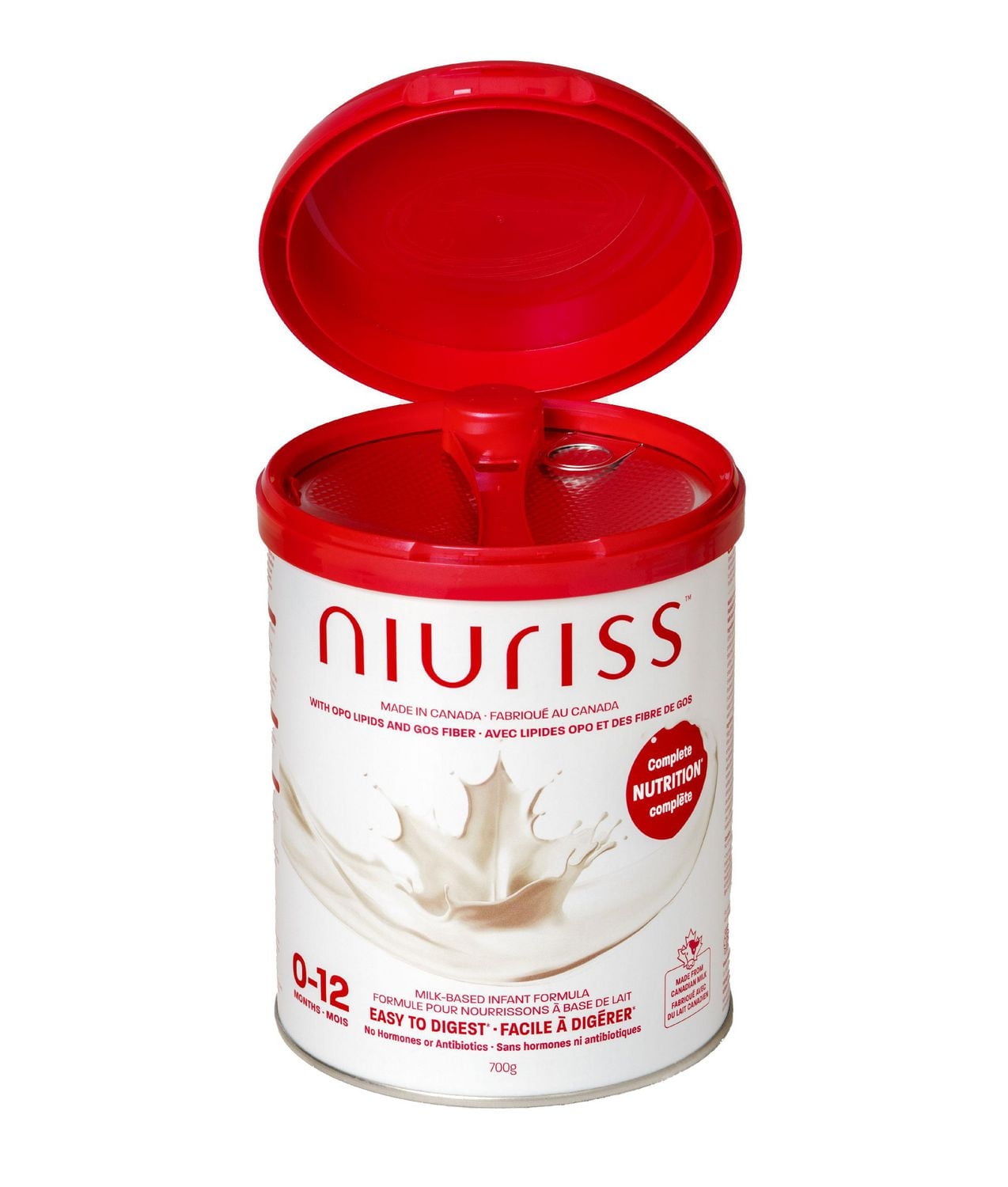 NIURISS 嬰兒配方奶粉 - 加拿大製造 - 含 OPO 脂質、GOS 纖維和加拿大牛奶的全面營養（不含激素和抗生素）- 0-12 個月，700 克，Niuriss 牛奶基嬰兒配方奶粉