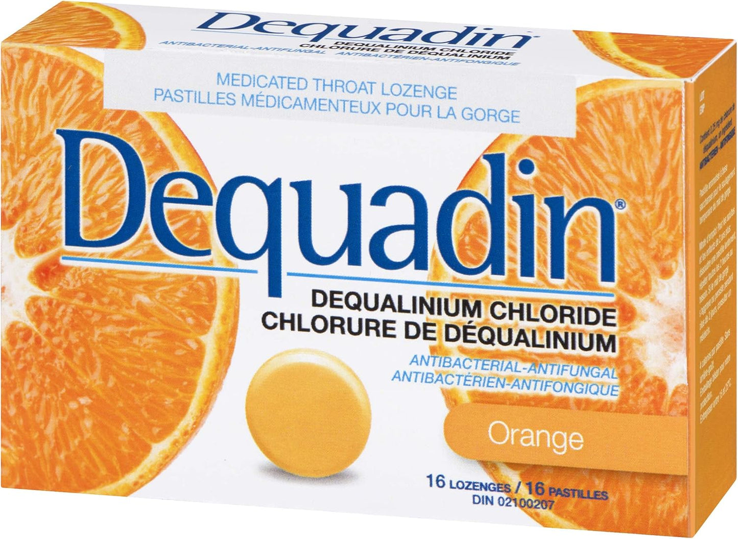 Dequadin 药用润喉糖 - 橙味 | 抗菌抗真菌，缓解咽喉痛和口腔溃疡 | 16 粒