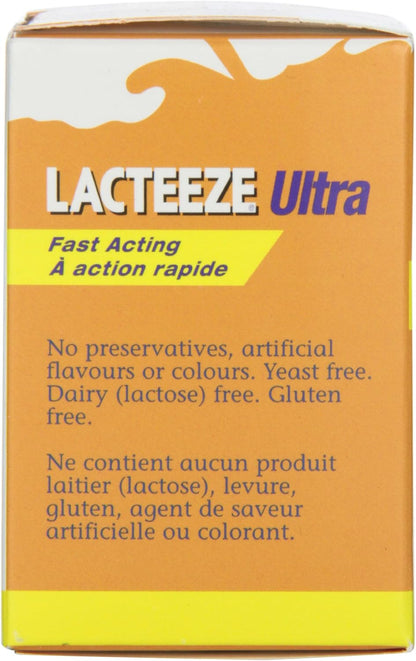 Lacteeze Ultra 橙味胶囊 - 快速缓解乳糖不耐症症状 - 9000 FCC 乳糖酶单位，咀嚼片，40 片
