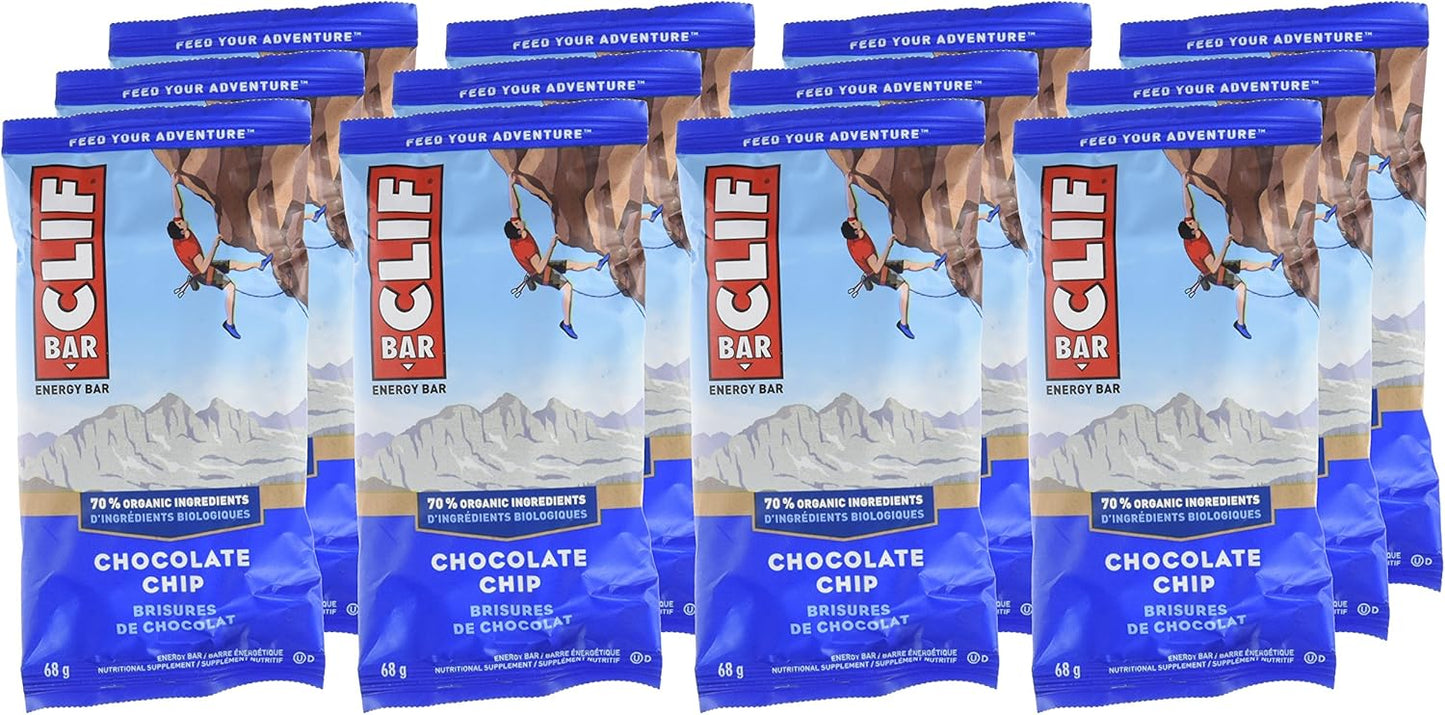 CLIF BAR - Energy Bars - Chocolate Chip - (68 Gram Protein Bars, 12 Count) Packaging May Vary