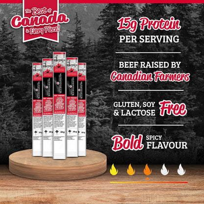 McSweeney's Hot All Beef Meat Stick Box. 100% Made in Canada, High Protein Snacks, Low Carb, Gluten Free, Low Fat, Meat Snacks, Naturally Smoked, Shelf Stable, Bulk Case 50g (Pack of 16)