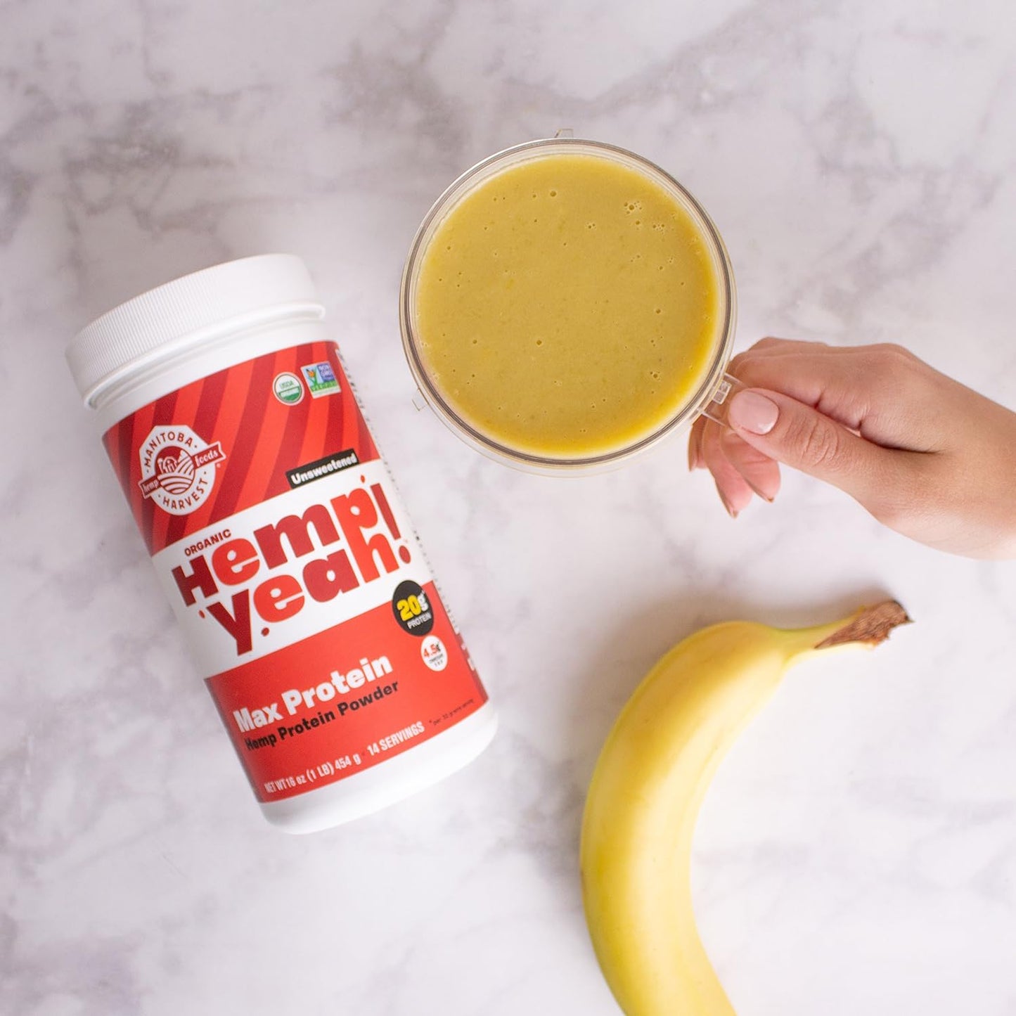 Manitoba Harvest Hemp Yeah! 有机蛋白粉，无糖，454克；每份含20克蛋白质和4.5克Omega 3&6，不含防腐剂，非转基因