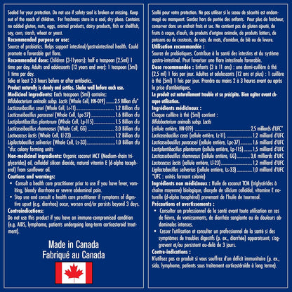 Naka Platinum 有机益生菌 7 液，保质期长，支持消化健康，支持健康的肠道菌群，缓解肠易激综合征 (IBS)、腹胀和便秘症状，无味，加拿大制造，适用于成人和儿童（125 毫升）