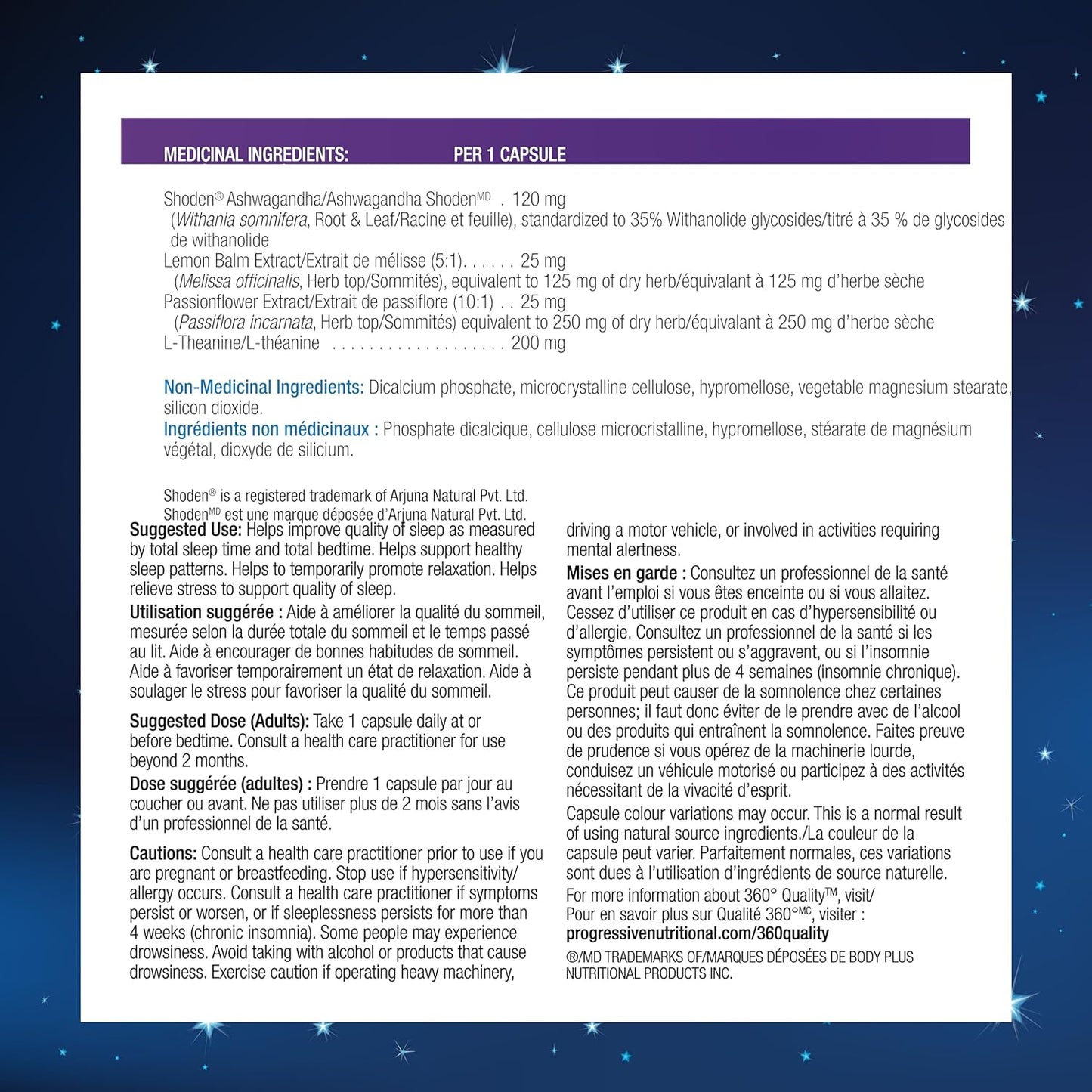 渐进式南非醉茄睡眠复合物 — 含有 Shoden® 南非醉茄、柠檬香蜂草、L-茶氨酸和西番莲，改善睡眠并减轻压力 — 30 粒素食胶囊