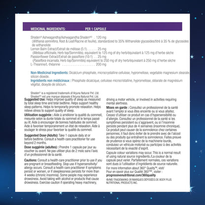 渐进式南非醉茄睡眠复合物 — 含有 Shoden® 南非醉茄、柠檬香蜂草、L-茶氨酸和西番莲，改善睡眠并减轻压力 — 30 粒素食胶囊