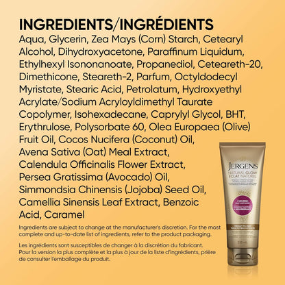 Jergens Natural Glow +Nourish Daily Moisturizer & Gradual Sunless Self Tanning Body Lotion for Dry Skin, Medium to Deep Shade (220 mL)