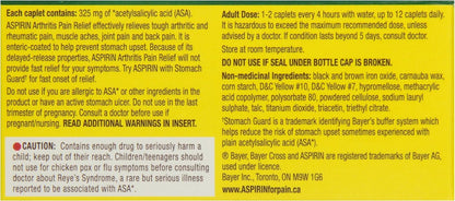 常规强度阿司匹林包衣片，325毫克ASA，有效缓解背痛、肌肉酸痛、身体疼痛和关节炎疼痛。延缓释放包衣，100粒包衣胶囊