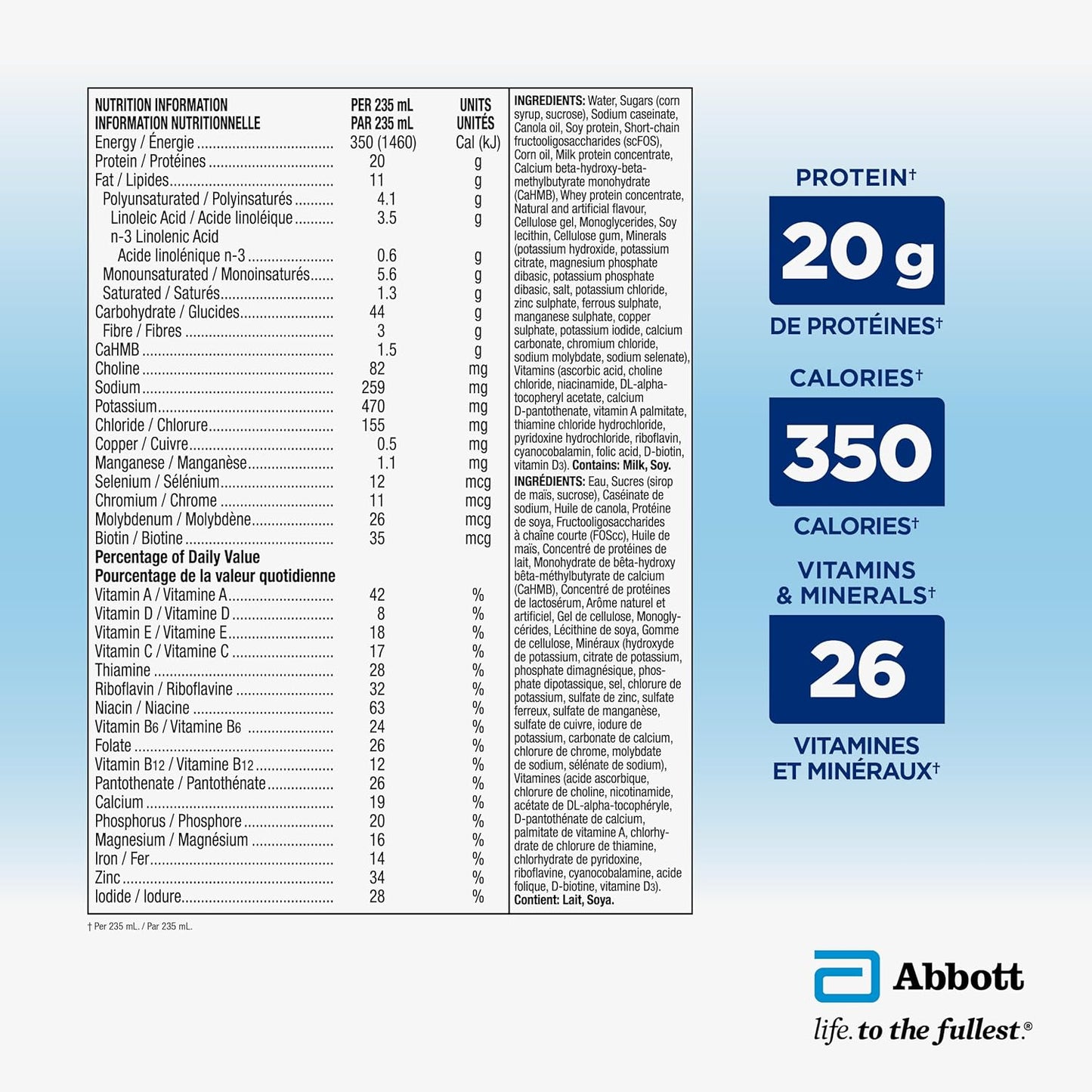 Ensure Advance，代餐奶昔，蛋白质奶昔，含 20 克蛋白质，有助于增强肌肉，香草味，4 x 235 毫升瓶装