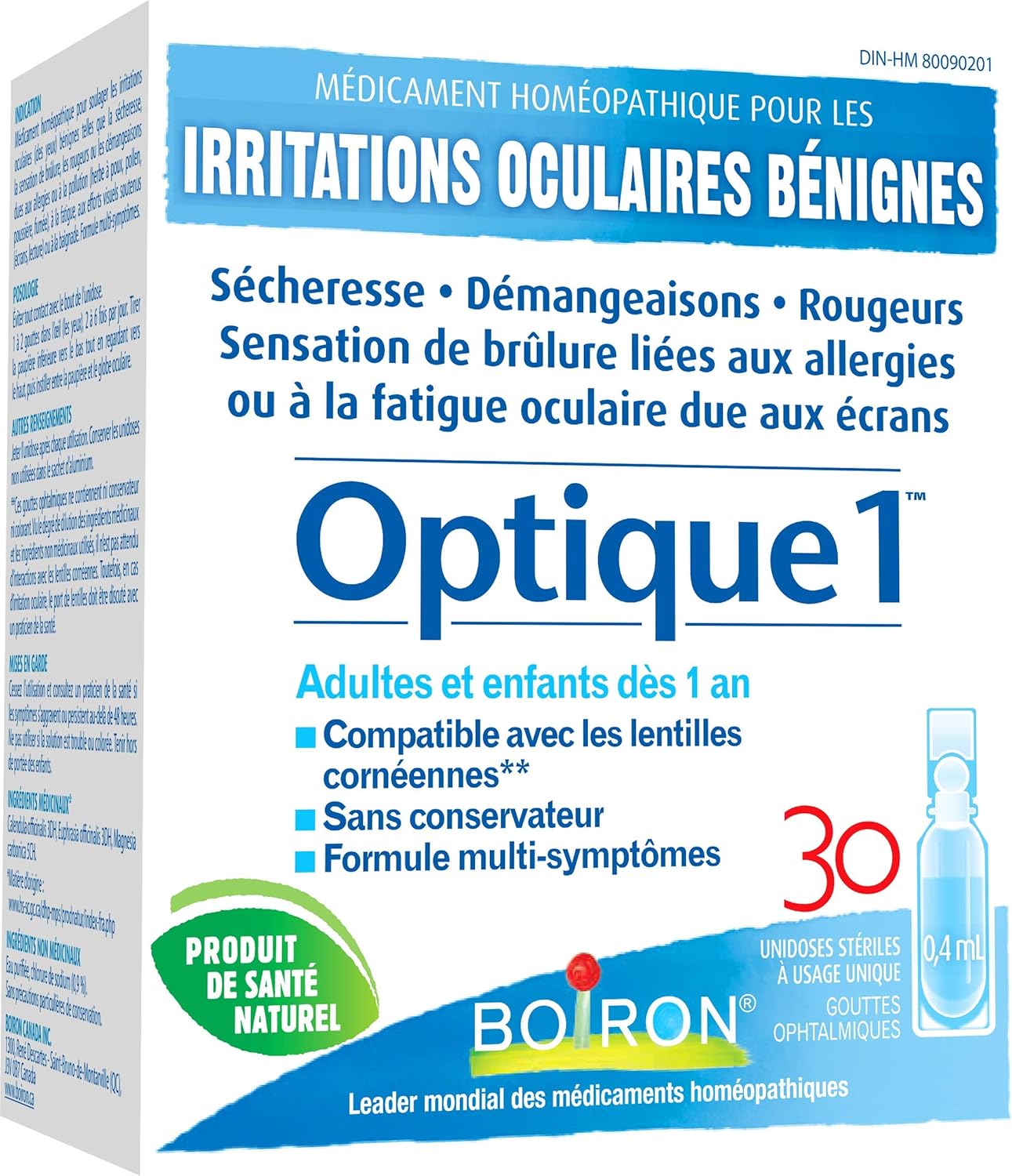 Boiron RhinAllergy 可缓解打喷嚏、流鼻涕和眼睛发痒等过敏症状，Optique 1 眼药水可缓解轻微眼部刺激，如干涩、发痒或发红灼热