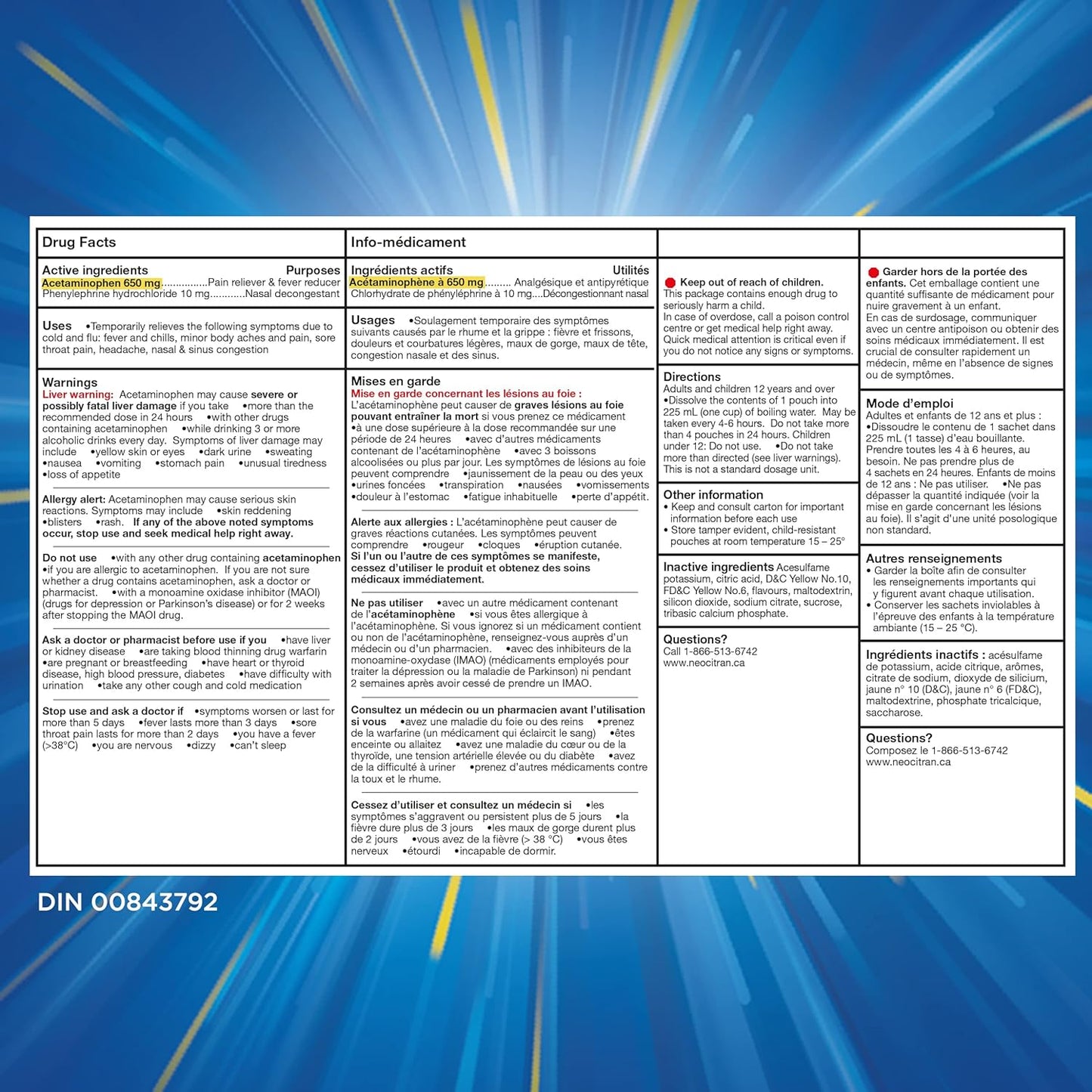 NeoCitran Extra Strength Cold and Congestion for Non-Drowsy Relief, Lemon, 10 Count