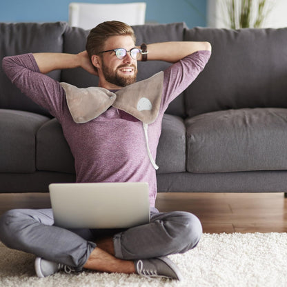 电动颈部/肩部保暖器 - 加热垫，带 3 种设置、自动关闭、前扣和长可拆卸线 - Bluestone 柔软毛绒加热包（棕褐色）