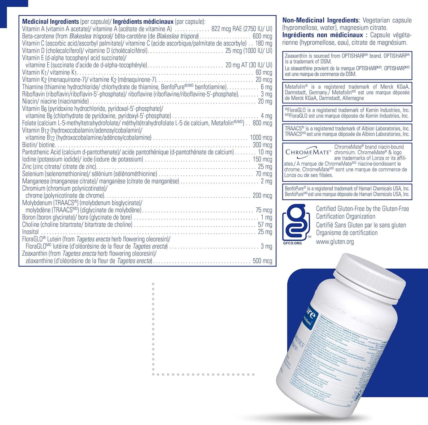 Pure Encapsulations PureGenomics 复合维生素 - 补充支持常见遗传变异的营养需求 - 含维生素 A、B、C、D、E、K 和矿物质 - 60 粒胶囊