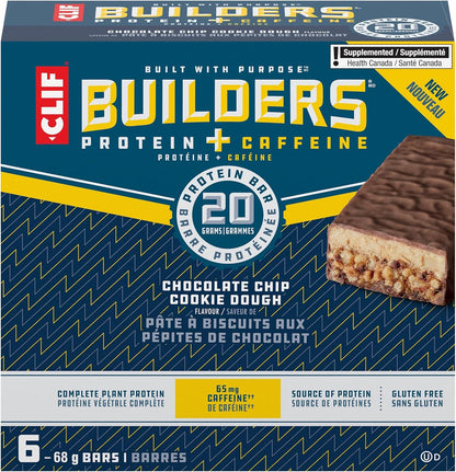CLIF BUILDERS 蛋白棒，巧克力曲奇饼干口味，20 克蛋白质，加拿大制造，无麸质，无人工香料，68 克（6 包），加拿大制造