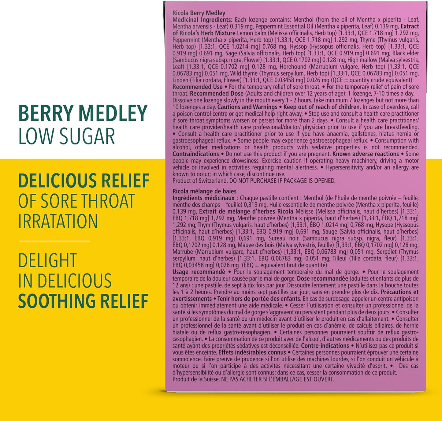 Ricola Berry Medley Throat Drops, 18 Count Box, Delicious Throat Relief & Care, Oral Anesthetic, Naturally Flavored