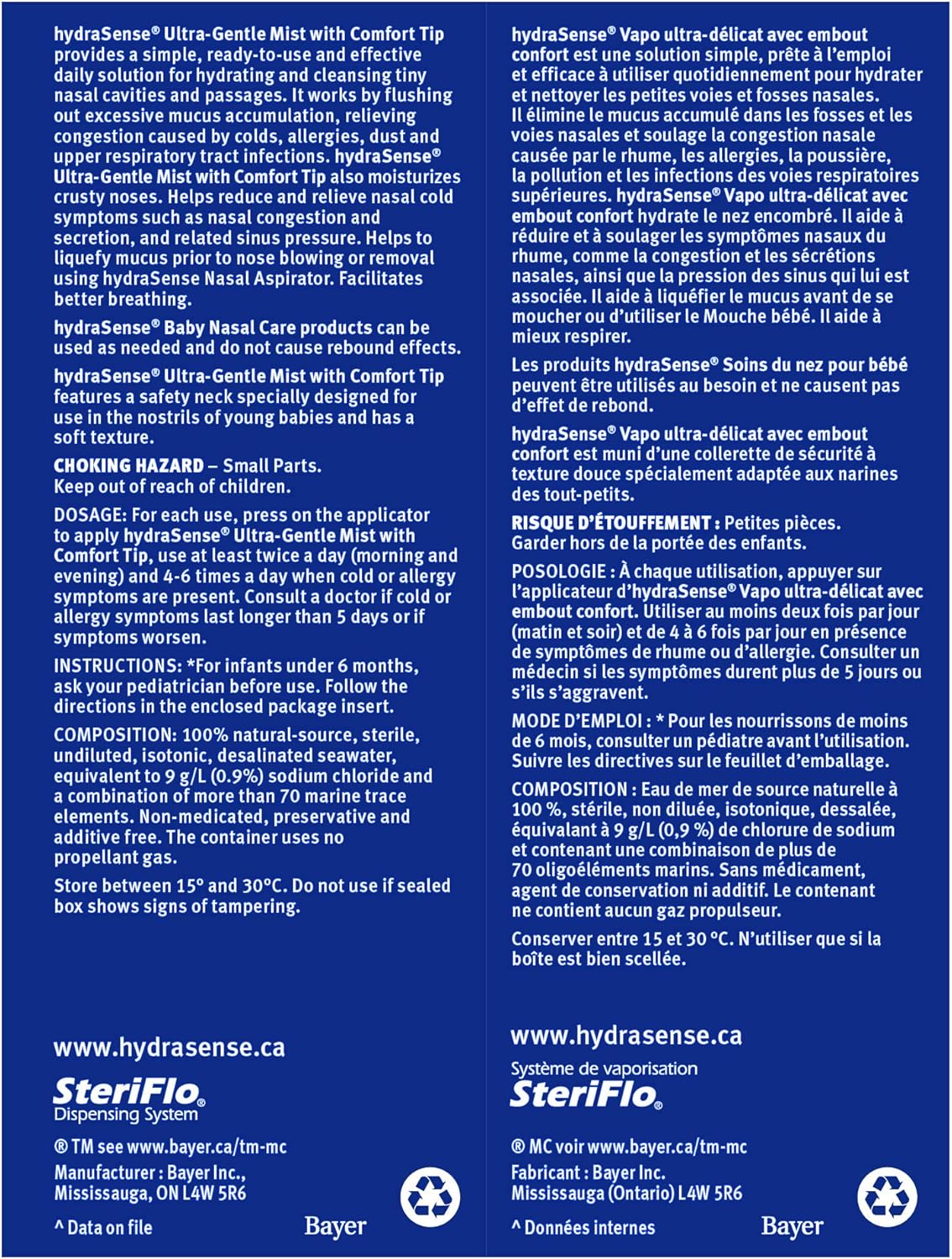 HydraSense 超温和喷雾鼻腔喷雾，婴儿鼻腔护理和温和喷雾鼻腔喷雾，日常鼻腔护理，100% 天然海水，不含防腐剂，100 毫升