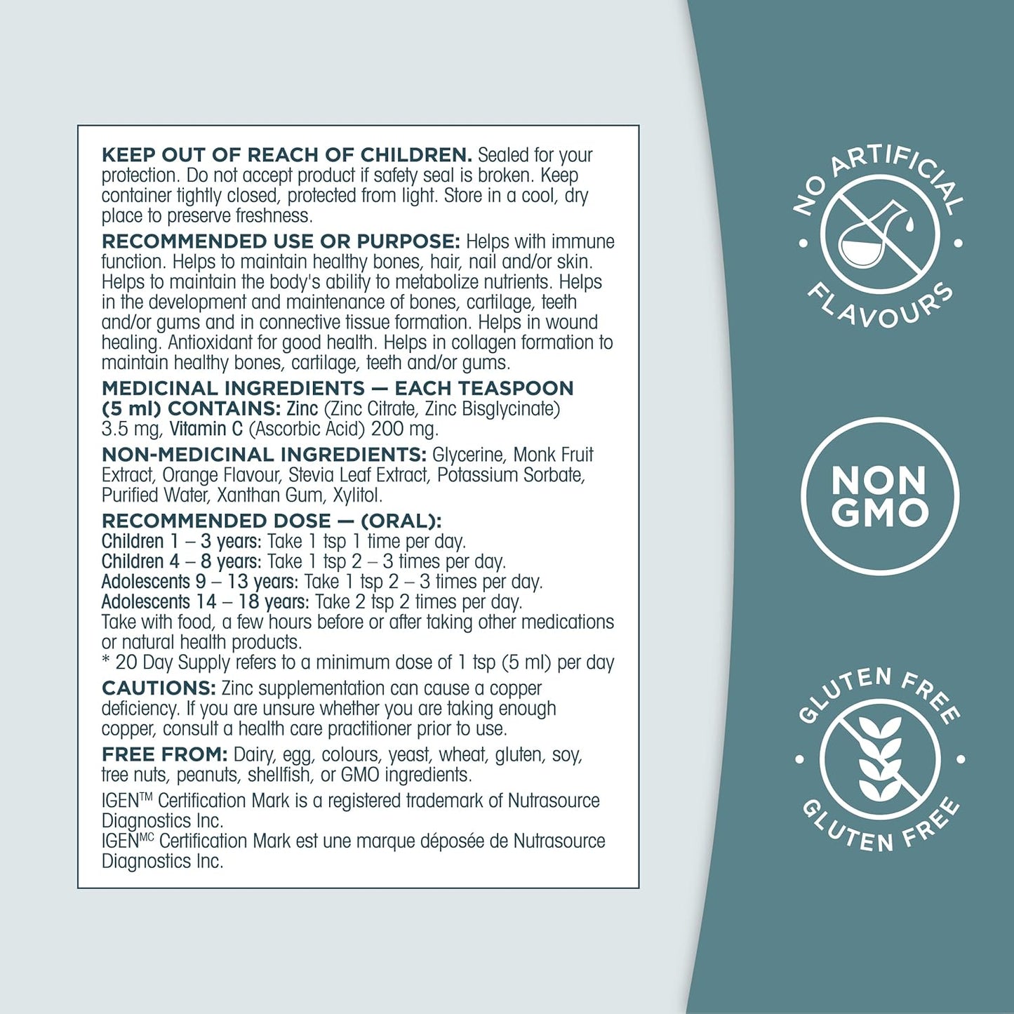 Organika 加拿大製造兒童液體鋅，含維生素 C，甜橙味，免疫功能支持，100 毫升