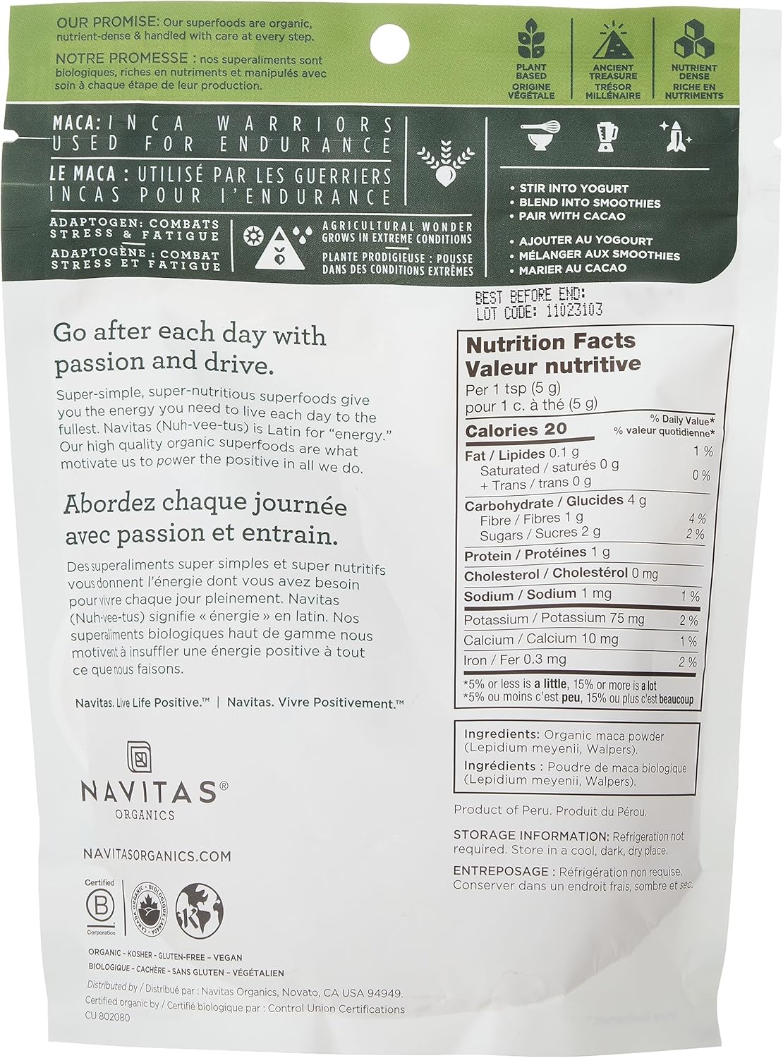 Navitas Navitas Organics Maca Powder, 227g Bag, 227 Grams