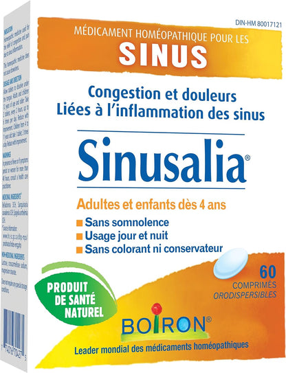 Boiron Sinusalia，60 片装，顺势疗法药物，用于缓解鼻塞和鼻窦炎症相关疼痛，如鼻塞和鼻窦压力，不引起困倦，适用于 4 岁至成人
