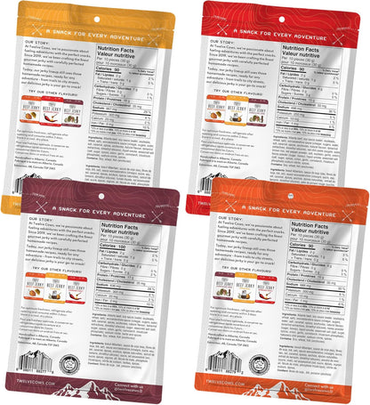 Twelve Cows 手工牛肉乾什錦裝，全肉優質切塊，阿爾伯塔牛肉，高蛋白，低碳水化合物，清真，生酮 - 57 克（4 包）