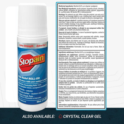 Stopain 強效止痛滾珠，快速緩解關節炎、肌肉酸痛、關節痛和背痛，不油膩，3 液體盎司（包裝可能有所不同）