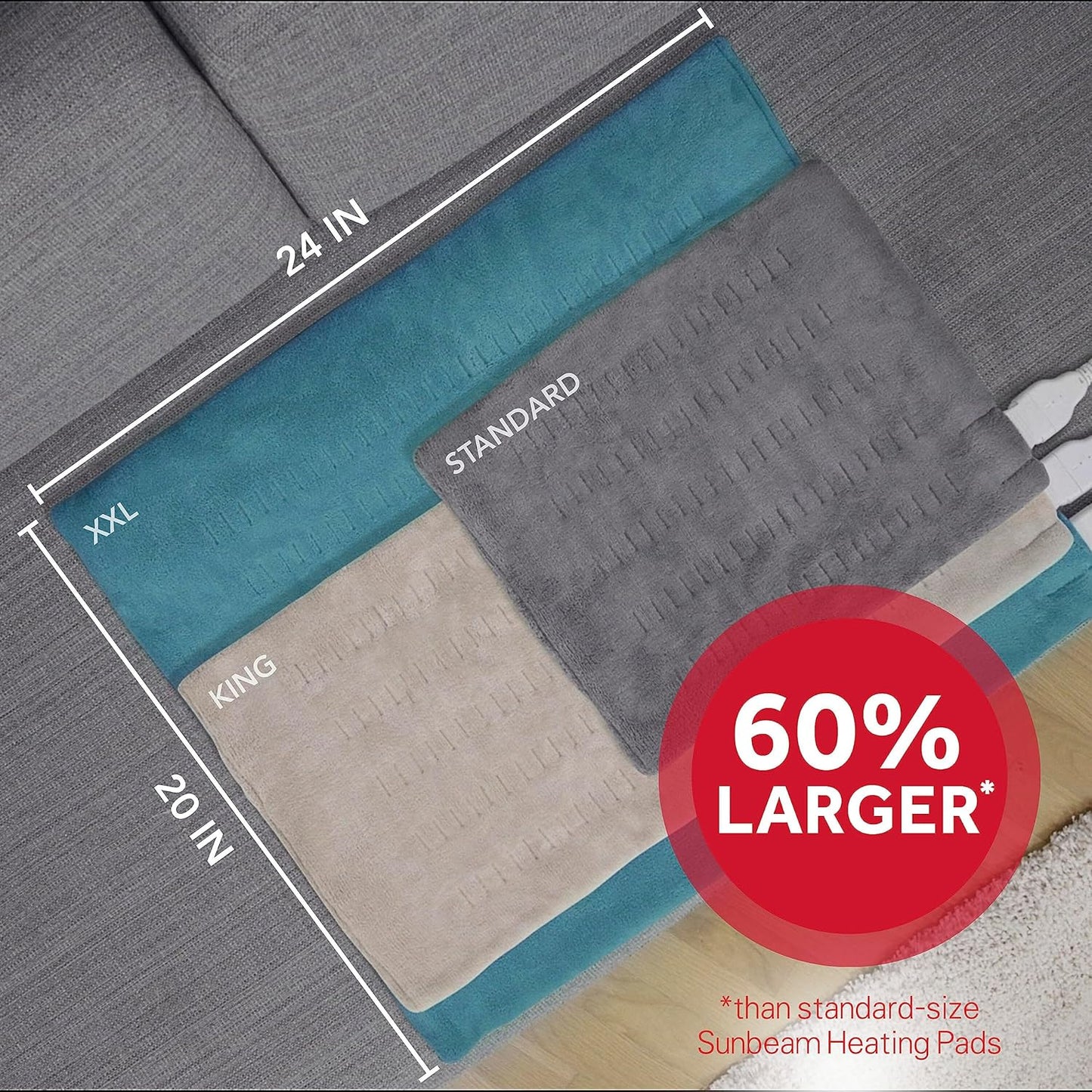 Sunbeam Premium XXL 尺寸加热垫，带紧凑存储电热垫和 Renue 热敷带，颈部和肩部紧张缓解加热垫，灰色