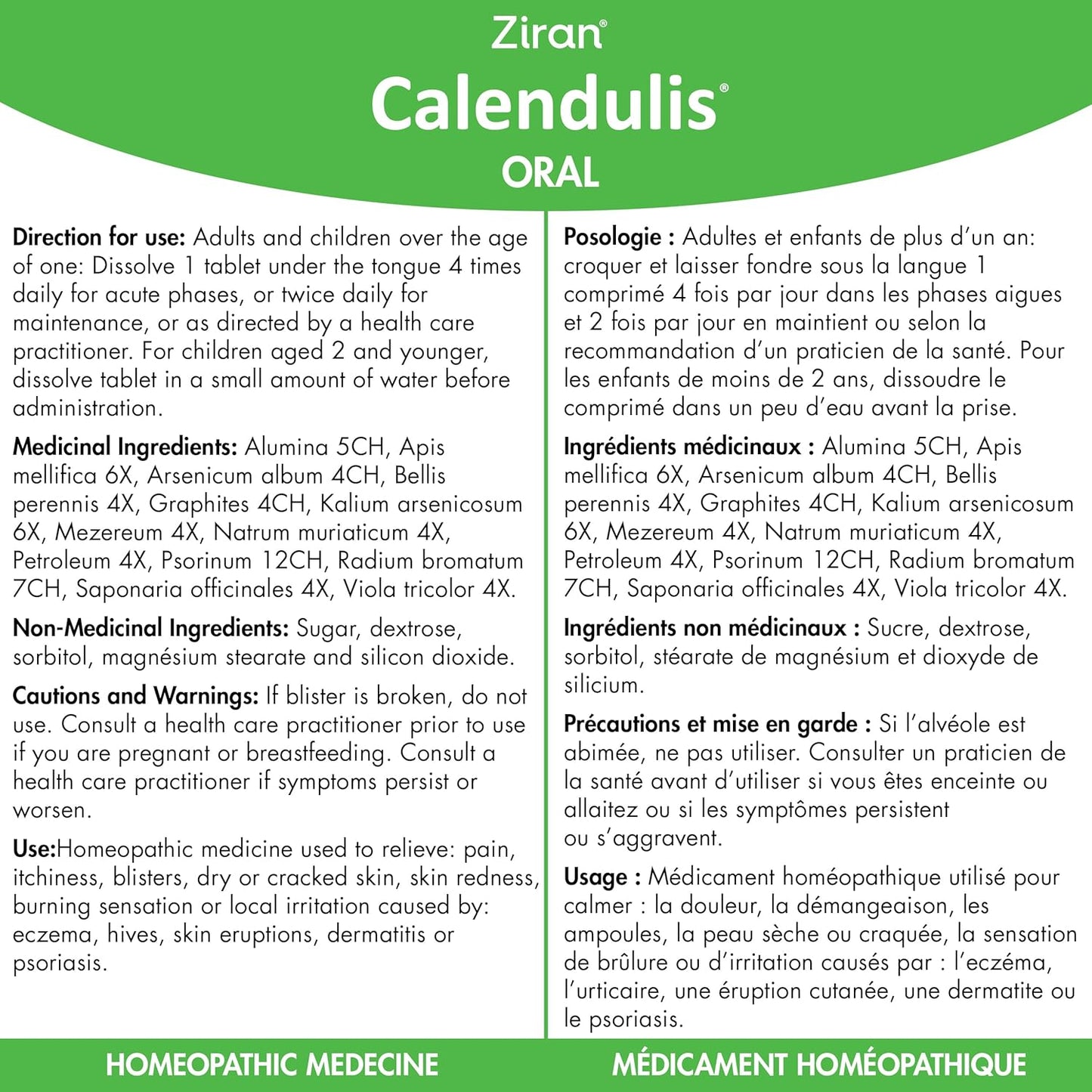 Ziran Calendulis – Calendula for Hives/Eczema/Psoriasis (Oral - 60 Tabs)
