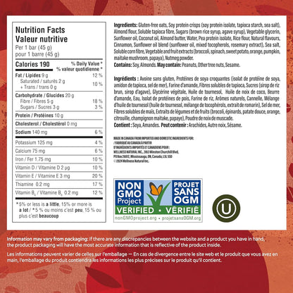 Simply Protein - 肉桂杏仁烤燕麦棒，4 条 - 植物蛋白棒 - 早餐棒 - 柔软耐嚼 - 10 克蛋白质、3 克糖、5 克纤维、190 卡路里 - 纯素、无麸质、非转基因、犹太洁食