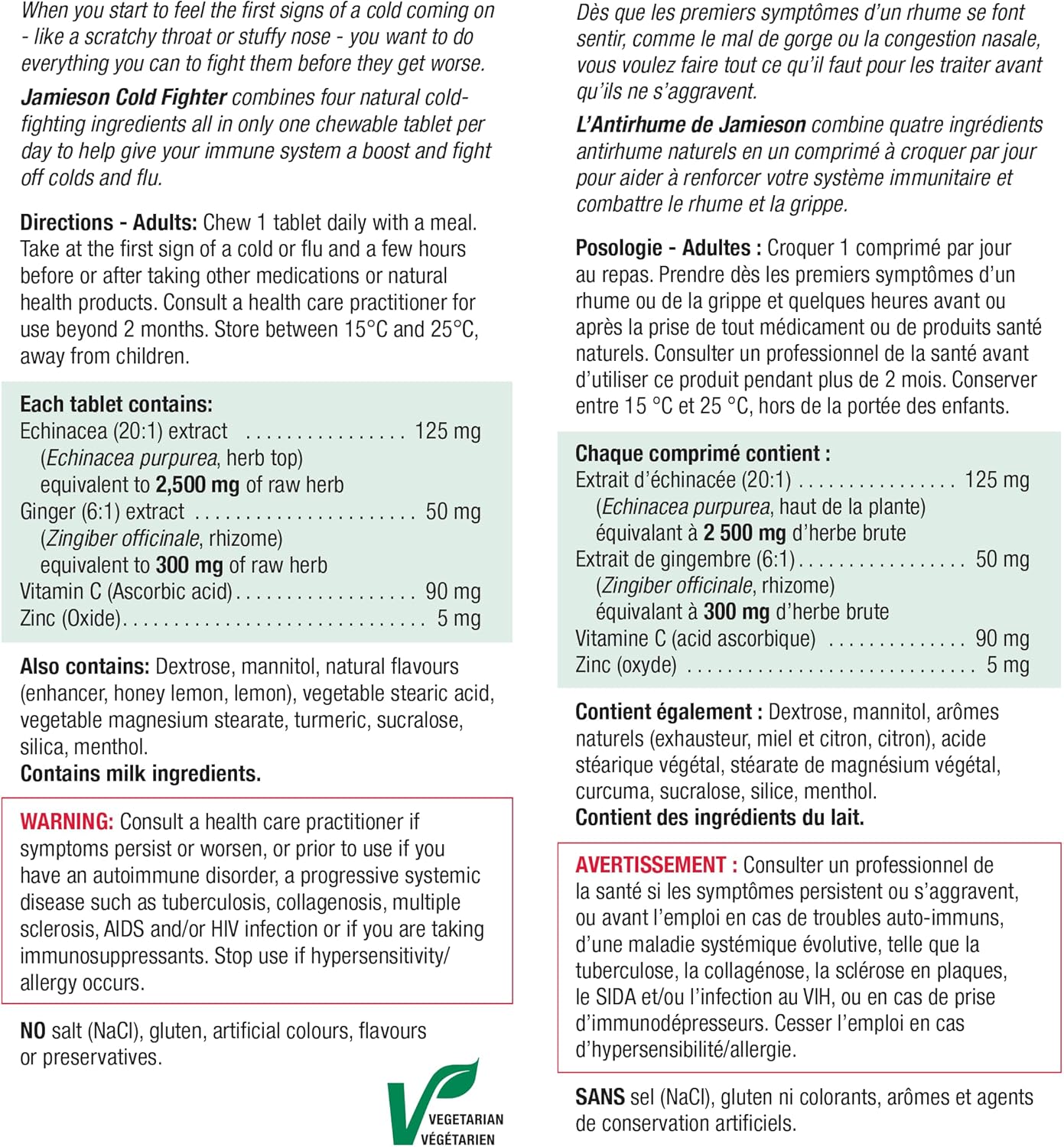 Jamieson 感冒强效咀嚼片，蜂蜜柠檬味，适用于成人和青少年（10 岁以上），有助于对抗感冒早期症状，改善感冒症状。添加生姜成分，缓解恶心，不含人工色素、香精或防腐剂……