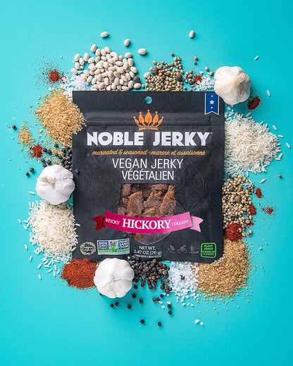 Noble Jerky 素食山核桃山胡桃口味 – 14克植物蛋白，非基因改造，無人工添加劑，高蛋白零食，3包（70克/袋）