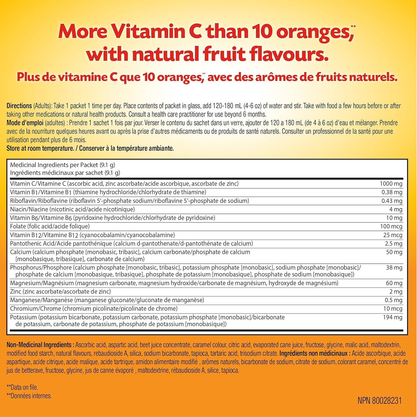 Emergen-C® 覆盆子（30 粒），1000 毫克维生素 C/电解质/B 族维生素矿物质补充剂