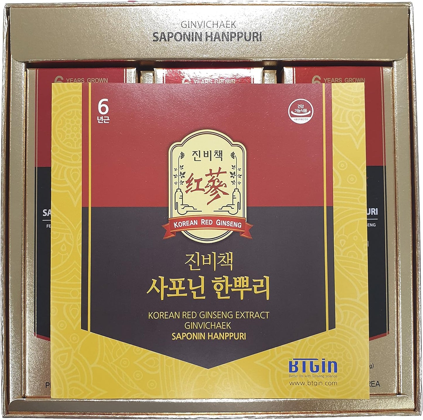 BTGIN 韩国红参提取物 3000 毫克，每日一次，皂苷 Hanppuri，增强免疫力和注意力的补充剂，含人参皂苷 Rg3，6 年生人参根，1 套 30 包