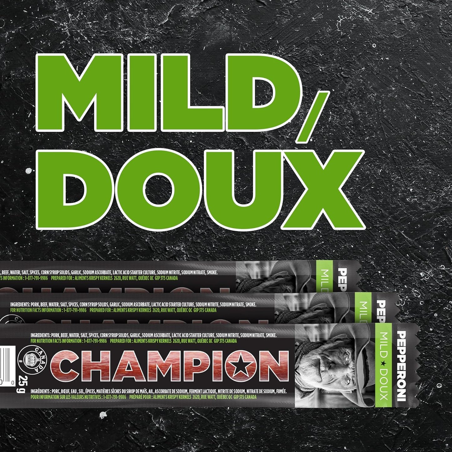 Champion 義大利辣香腸條，獨立包裝，口味溫和的辣香腸肉條，完美的午餐小吃，肉條，加拿大製造 - 24 根裝