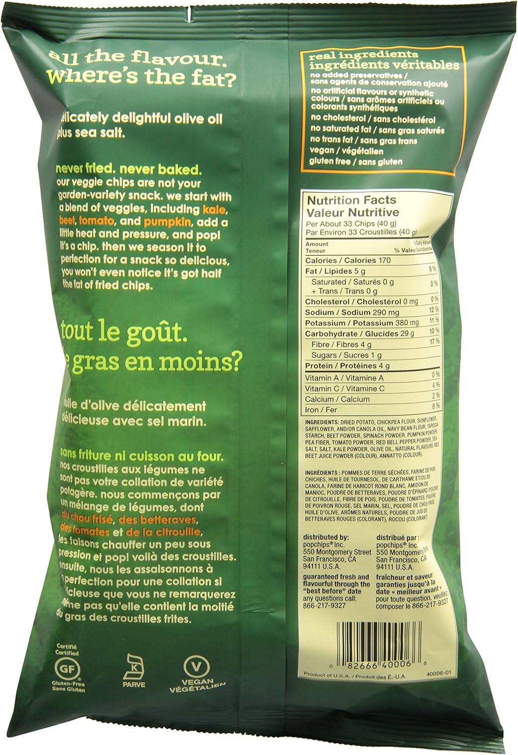 popchips Veggie Chips Olive Oil, Share Bag 85g (12 Pack)