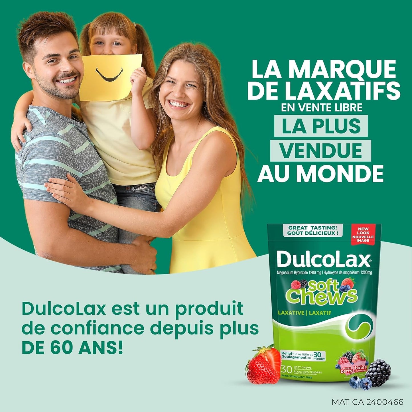 DulcoLax 软咀嚼片，用于缓解偶尔便秘的温和泻药，适用于成人和 12 岁及以上儿童，纯素、无刺激、无麸质泻药，混合浆果味，30 片