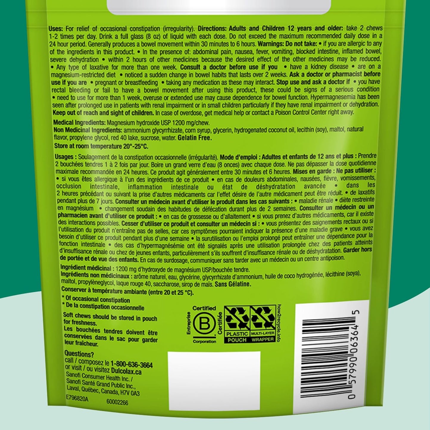 DulcoLax 软咀嚼片，用于缓解偶尔便秘的温和泻药，适用于成人和 12 岁及以上儿童，纯素、无刺激、无麸质泻药，混合浆果味，30 片