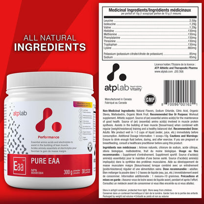 ATP LAB 纯 EAA 粉，300 克，30 份，浆果柠檬水口味 - 11 种 EAA 和电解质的完整混合物 - L-赖氨酸、L-蛋氨酸、色氨酸 - 锻炼支持和补水必需氨基酸