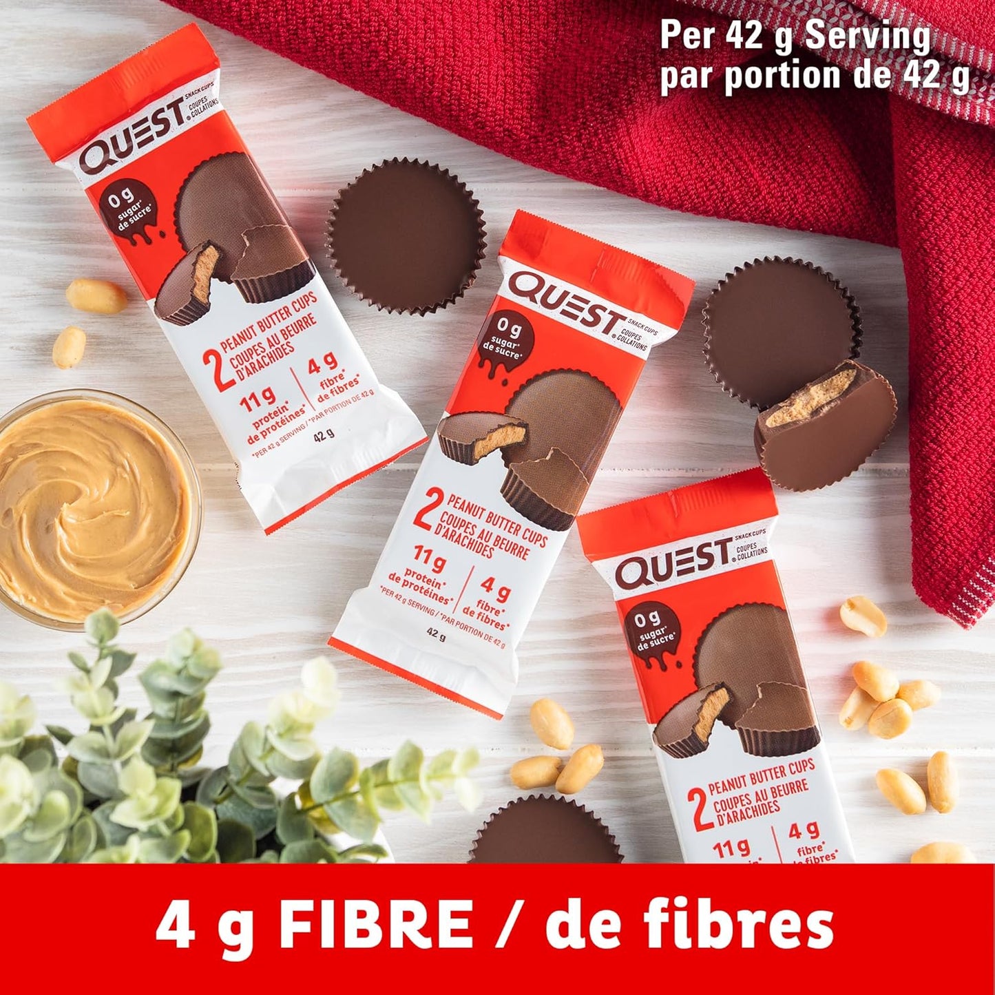 Quest Nutrition 花生酱杯，高蛋白，低碳水化合物，低糖，适合生酮饮食，11 克蛋白质，1 克糖，12 片