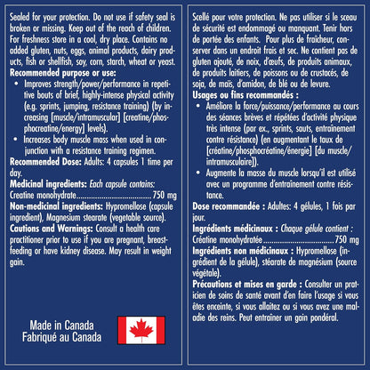 Naka Platinum Creatine 100% Pure Micronized Powder, 3000mg Per Dose, Faster Absorption - Supplement for Muscle Growth, Increased Strength, Enhanced Energy and Improved Athletic/Sports Performance, Made in Canada (200 vcaps)