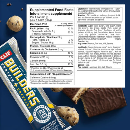 CLIF BUILDERS 蛋白棒，巧克力曲奇饼干口味，20 克蛋白质，加拿大制造，无麸质，无人工香料，68 克（6 包），加拿大制造