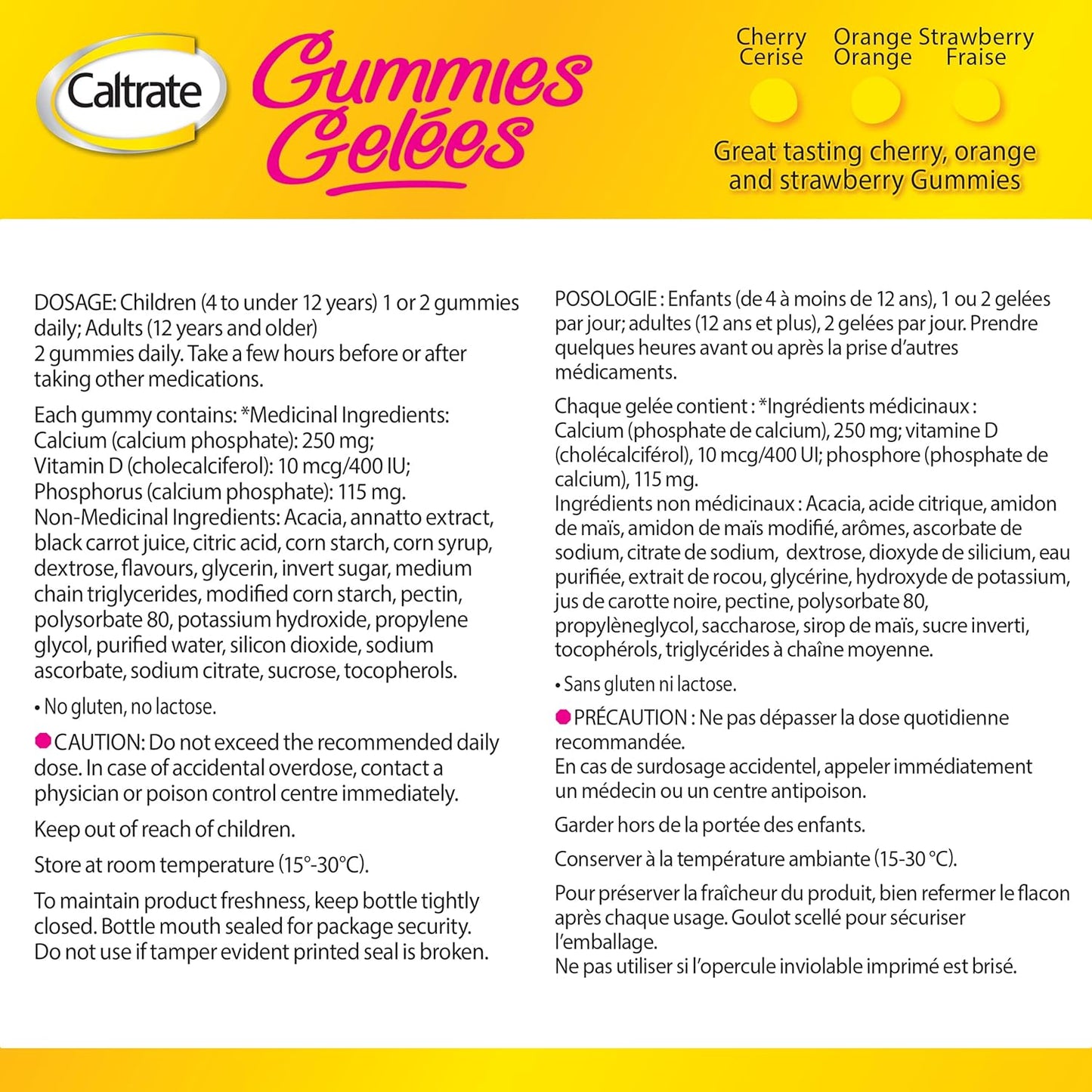 Caltrate Gummies, Vitamin D and Calcium Supplement, Gluten-Free, Orange, Strawberry and Cherry Flavour, 50 Count