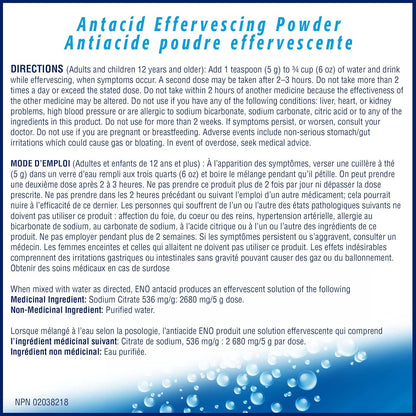 ENO 抗酸泡腾粉，用于缓解胃灼热和消化不良，缓解胃部不适，200 克