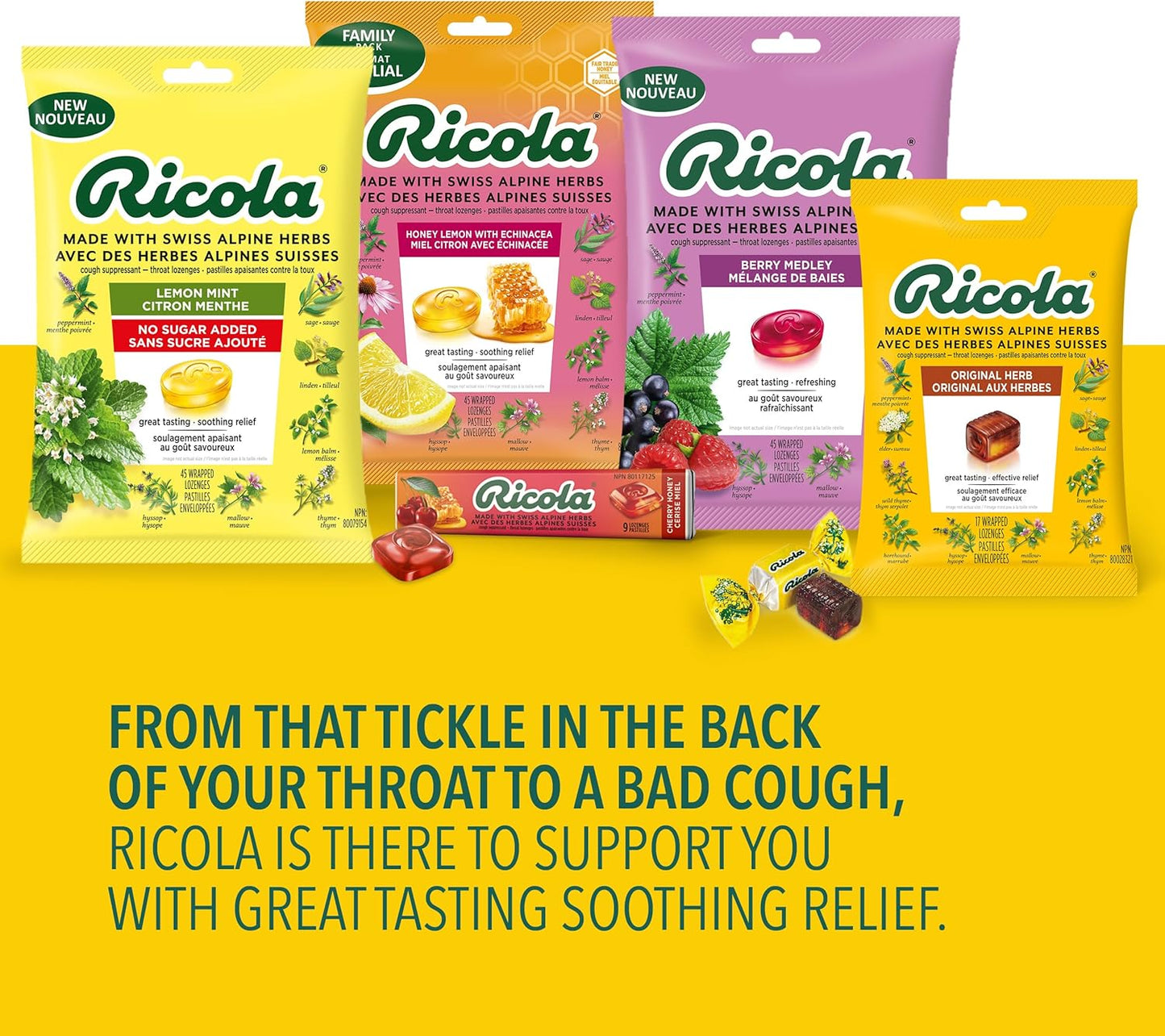 Ricola Lemon Mint No Sugar Added Throat Drops