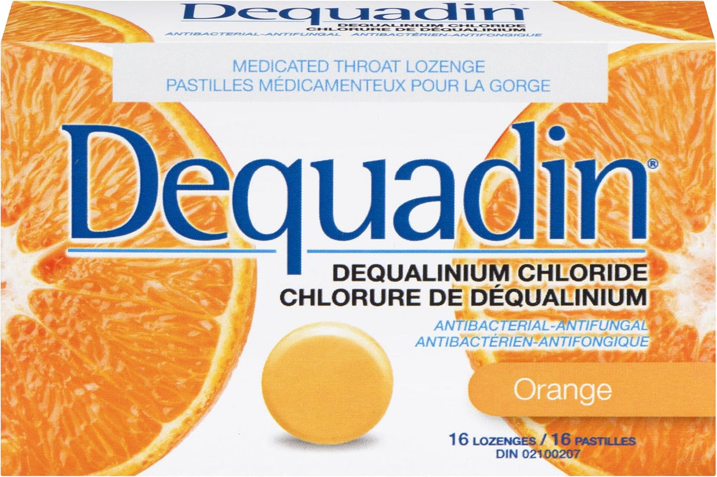 Dequadin 药用润喉糖 - 橙味 | 抗菌抗真菌，缓解咽喉痛和口腔溃疡 | 16 粒