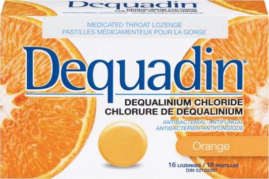 Dequadin 药用润喉糖 - 橙味 | 抗菌抗真菌，缓解咽喉痛和口腔溃疡 | 16 粒