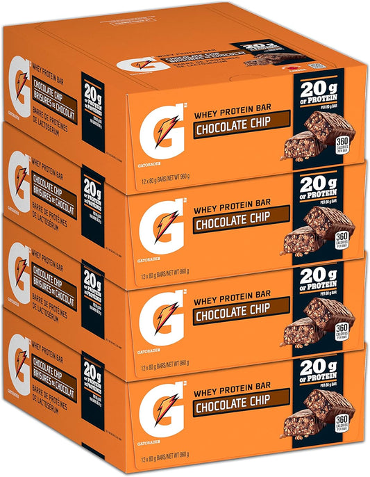 Gatorade Whey Protein Bar - Chocolate Chip, Multi-Pack, 12 Bars, 960 g (Pack of 4)