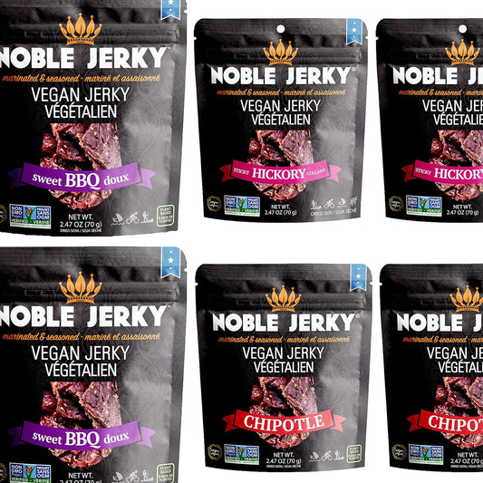 Noble Jerky – 健康、純素肉乾零食，素食，什錦裝，70克（6袋）