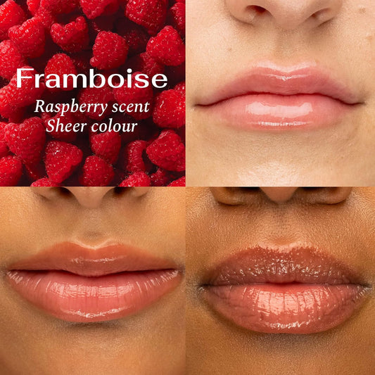 Lise Watier Love My Lips Caring Lip Oil, Framboise, High Shine Finish, Non-Sticky and Silky Texture, Hydrating Formula, Paraben-Free, 4 mL