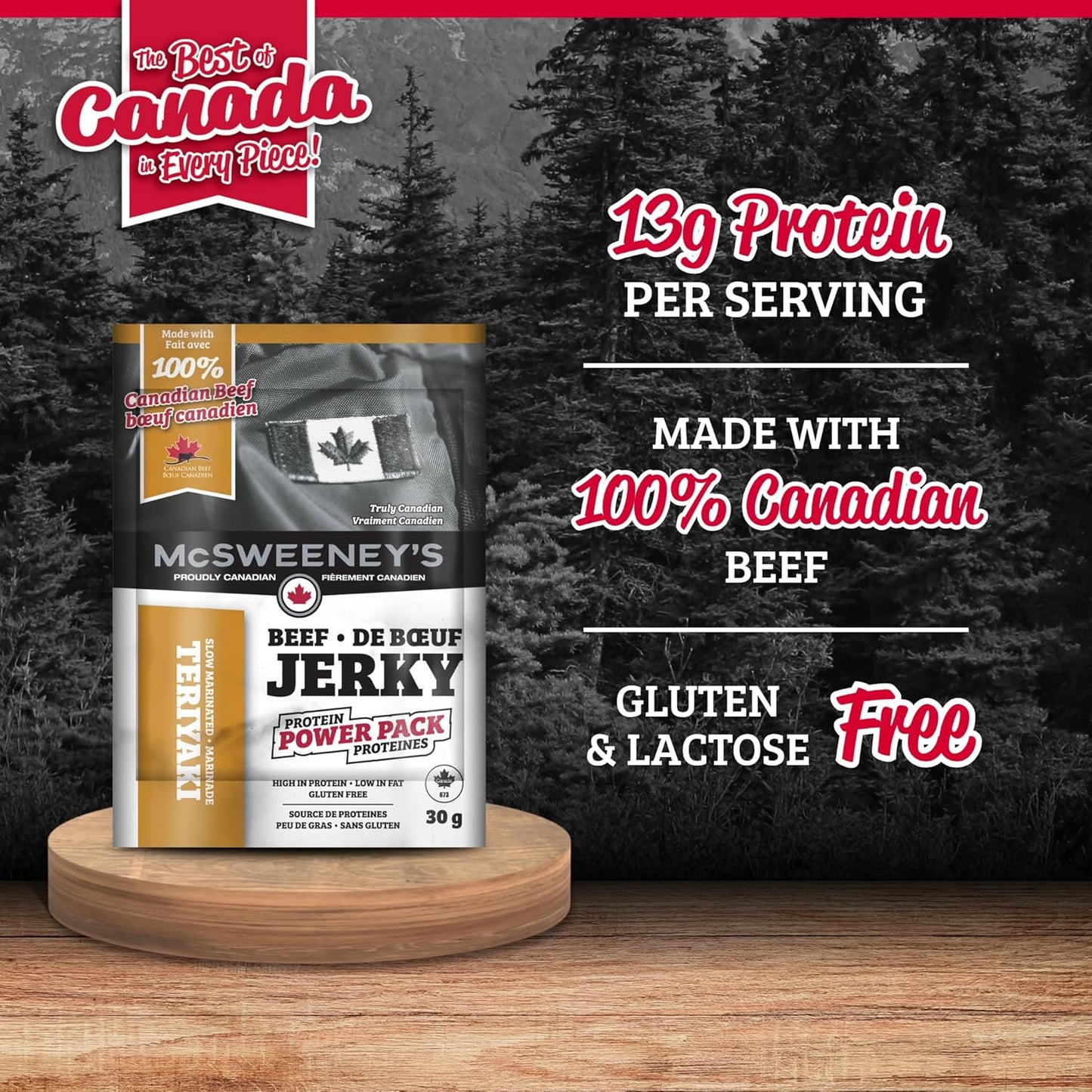 McSweeney's Slow Marinated Teriyaki Beef Jerky Power Pack. 100% Made in Canada. School Snacks, Gluten Free, High Protein Snacks, Low Fat, Naturally Smoked. 30g (Pack of 12)