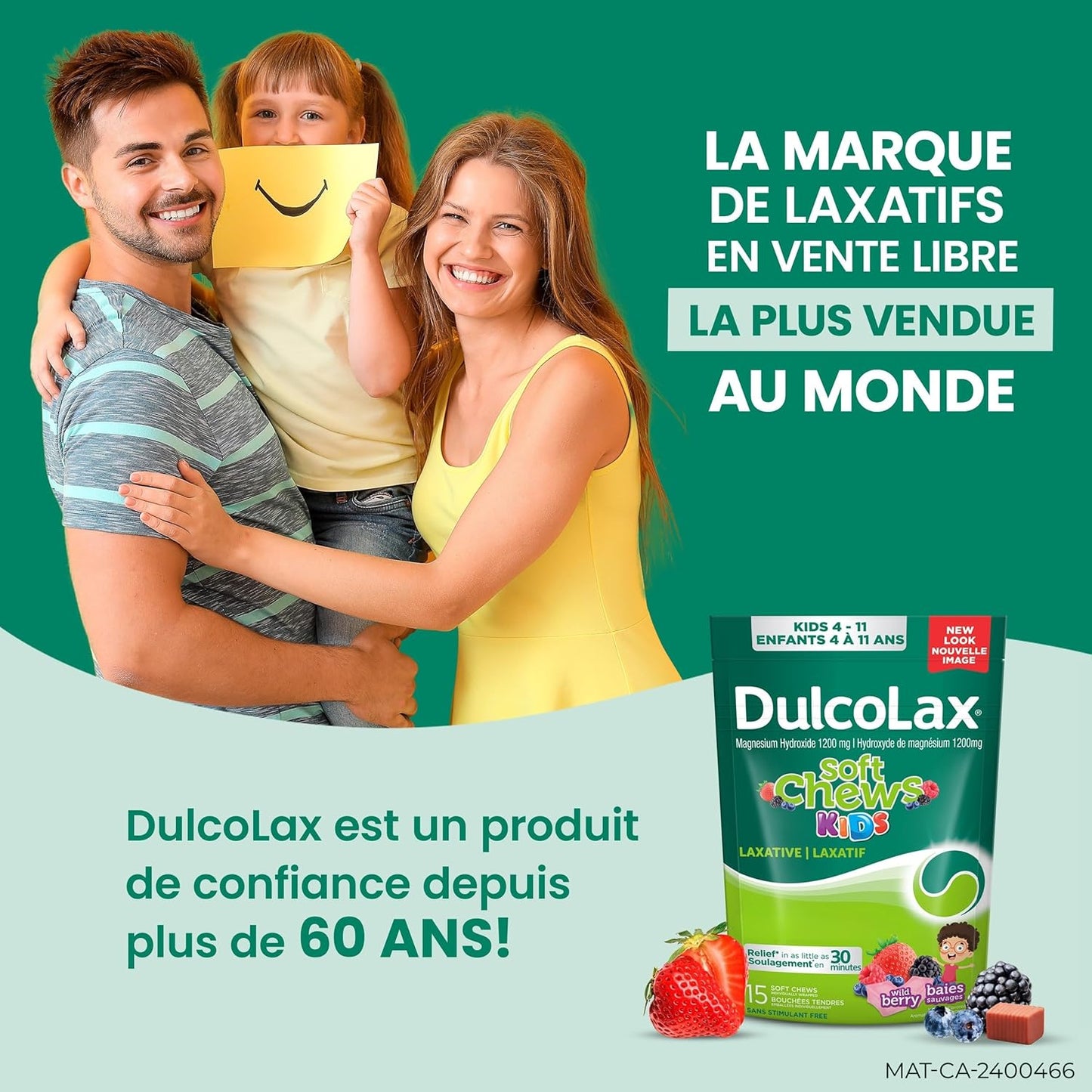 DulcoLax 儿童软糖，适用于 4 岁及以上儿童，温和缓解偶尔便秘，纯素，无刺激性，无麸质，野生浆果味，15 粒