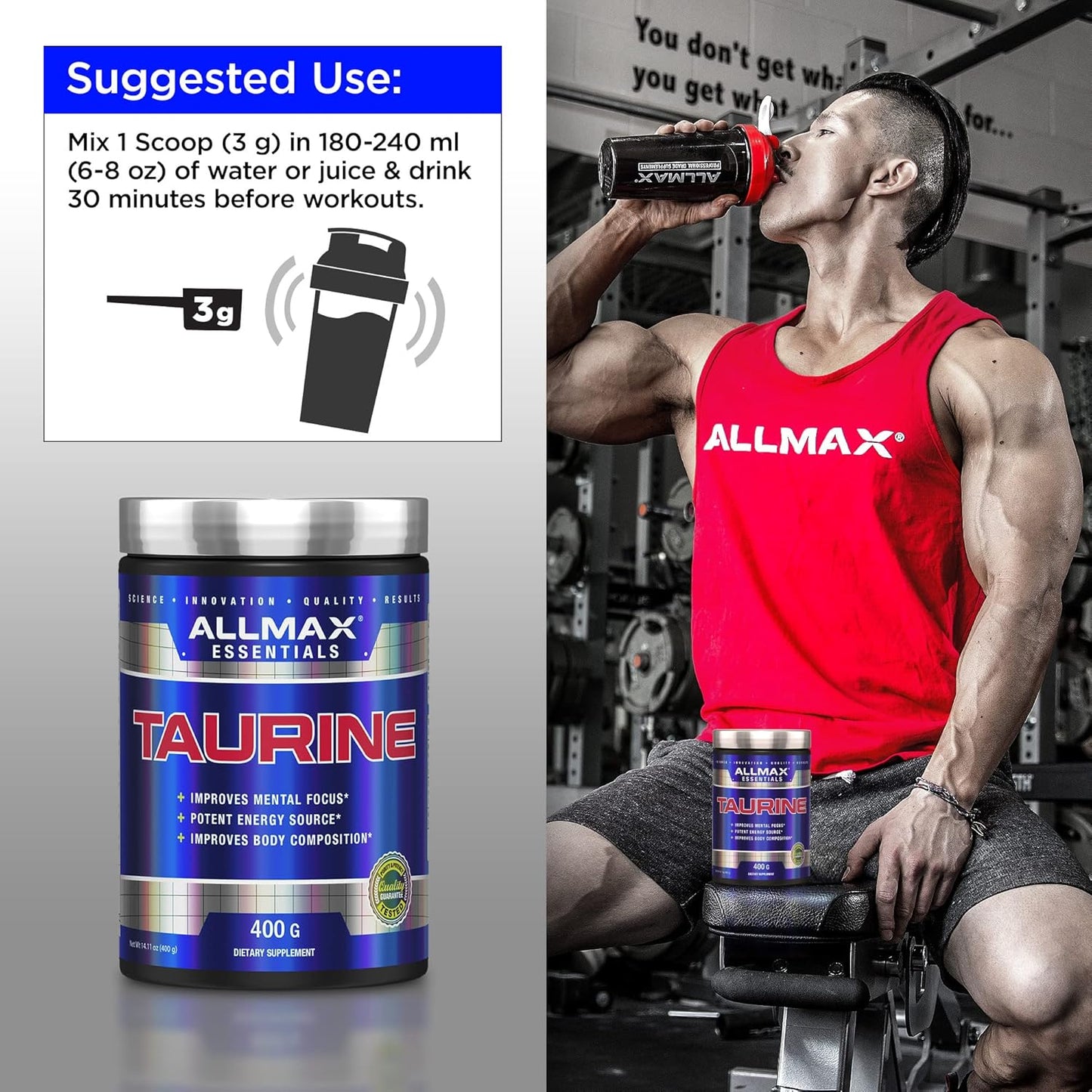 ALLMAX Nutrition 100% 医药级最大强度 + 吸收牛磺酸，400g